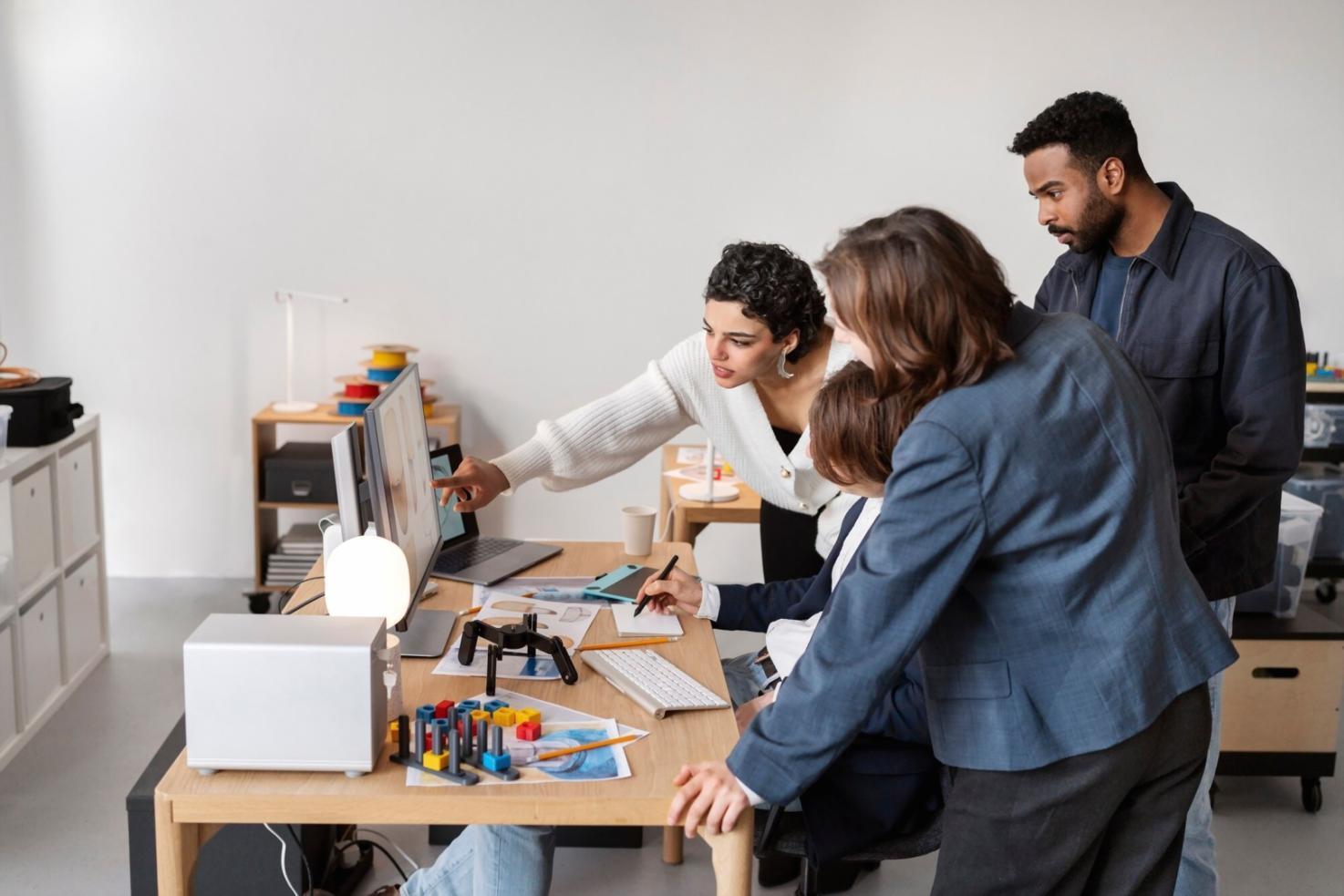 Profesionales trabajando en análisis financiero empresarial